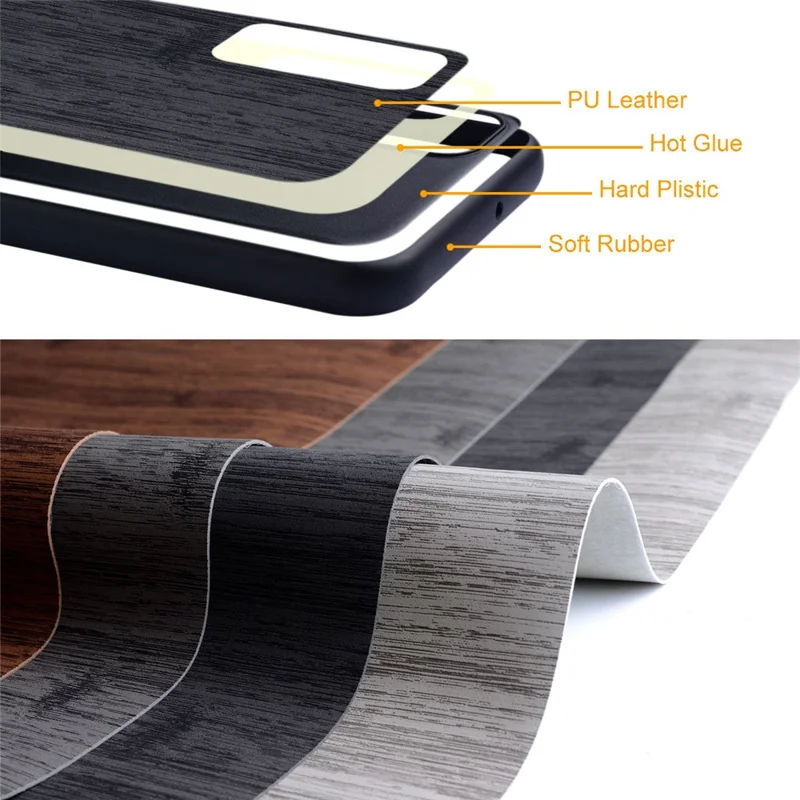 AIORIA For Samsung Galaxy S24+ Case Leather Coated PC+TPU Phone Cover Bamboo Grain Design - Light Grey