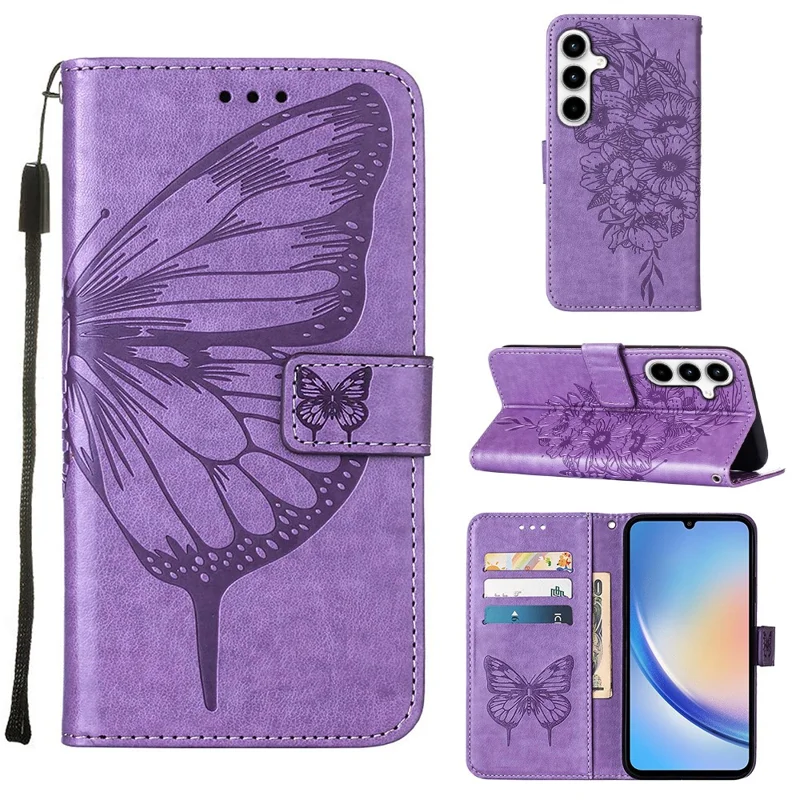 YB Imprinting Series-4 Für Samsung Galaxy A35 5G Case Wallet Phone Cover Butterfly Imprinted - Lila