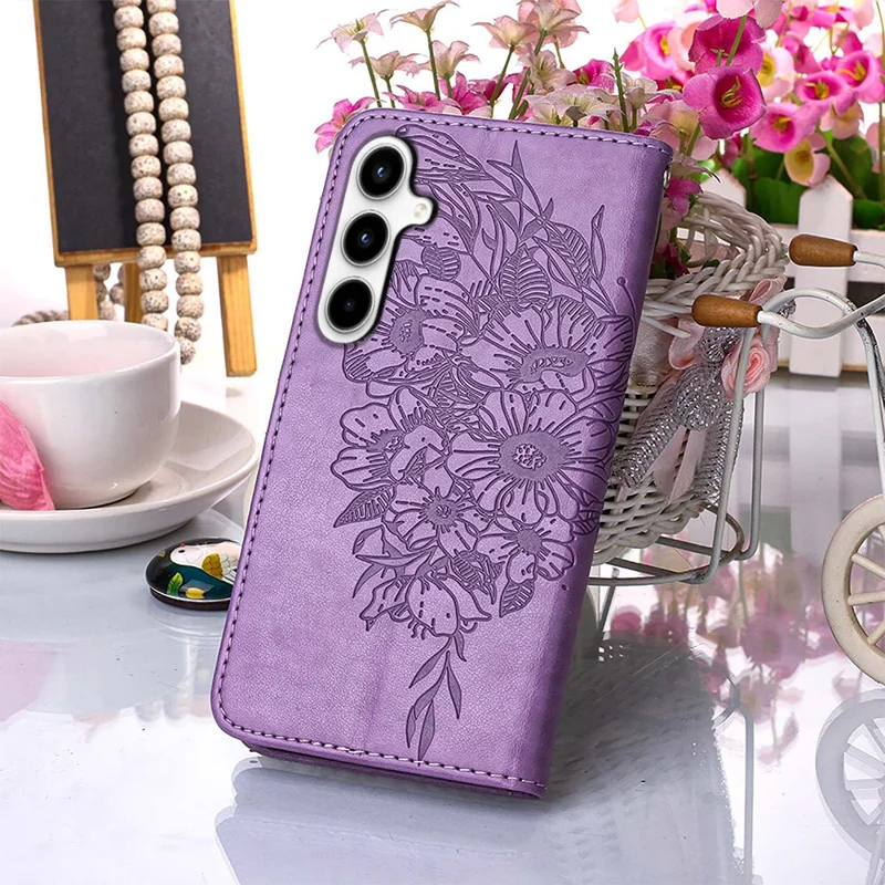 YB Imprinting Series-4 Für Samsung Galaxy A35 5G Case Wallet Phone Cover Butterfly Imprinted - Lila