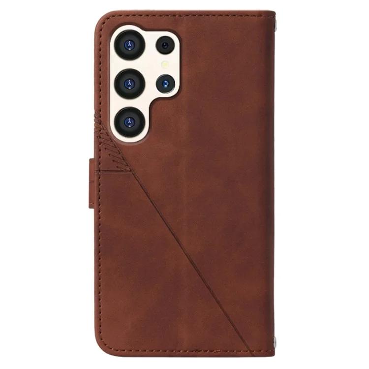 For Samsung Galaxy S24 Ultra Leather Case with Shoulder Strap Wallet Stand Phone Cover - Brown
