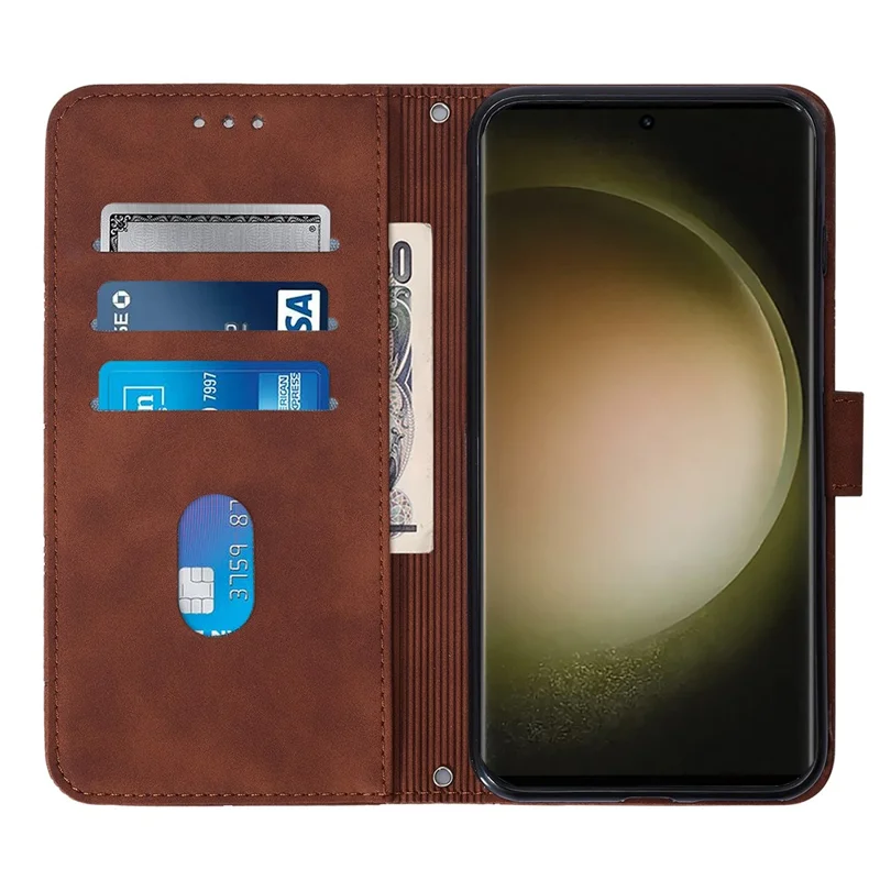 For Samsung Galaxy S24 Ultra Leather Case with Shoulder Strap Wallet Stand Phone Cover - Brown