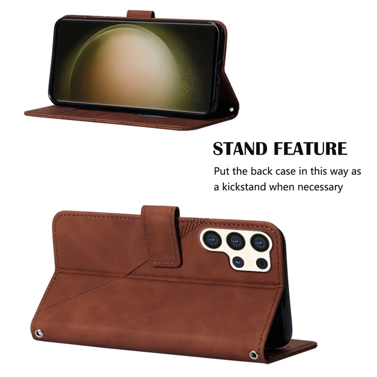 For Samsung Galaxy S24 Ultra Leather Case with Shoulder Strap Wallet Stand Phone Cover - Brown