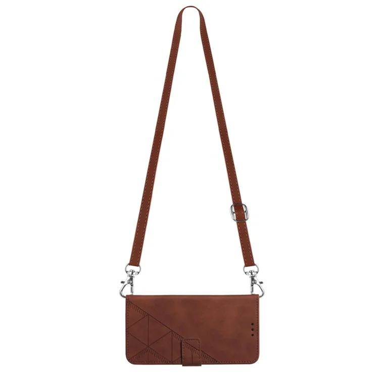 For Samsung Galaxy S24 Ultra Leather Case with Shoulder Strap Wallet Stand Phone Cover - Brown
