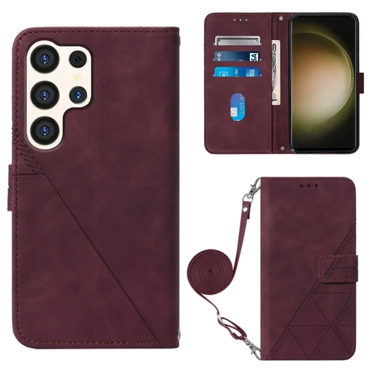 YB Imprinting Series-2 для Samsung Galaxy S24 Ultra Wallet Case Crossbody Leather Cover - Вино Красный