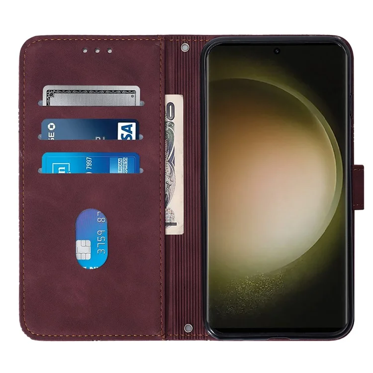 YB Imprinting Series-2 для Samsung Galaxy S24 Ultra Wallet Case Crossbody Leather Cover - Вино Красный