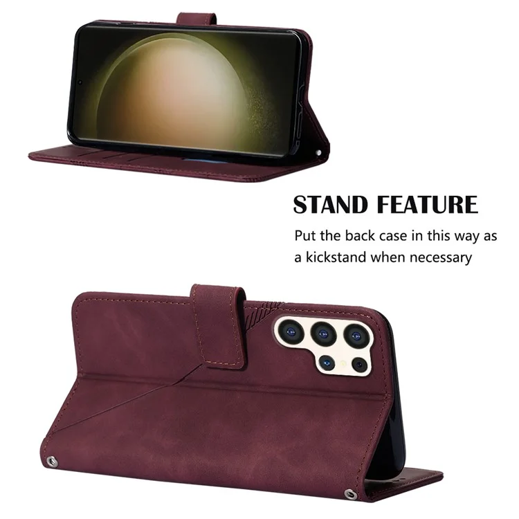 YB Imprinting Series-2 для Samsung Galaxy S24 Ultra Wallet Case Crossbody Leather Cover - Вино Красный