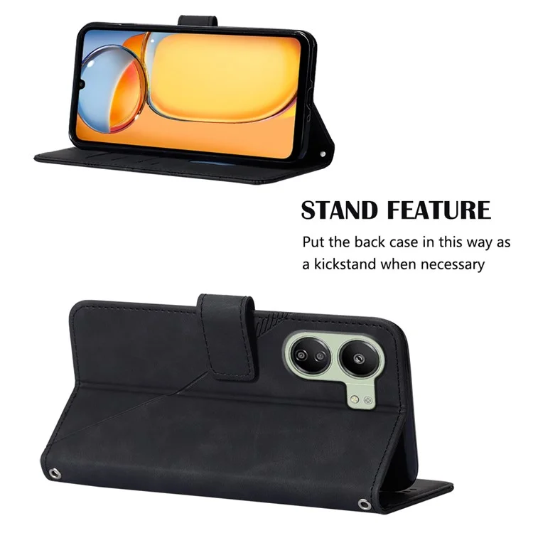YB Imprinting Series-2 für Xiaomi Redmi 13C 4G / 13C 5G / 13R 5G / Poco M6 5G / Poco C65 4G Brieftasche Case mit Schultergurt - Schwarz