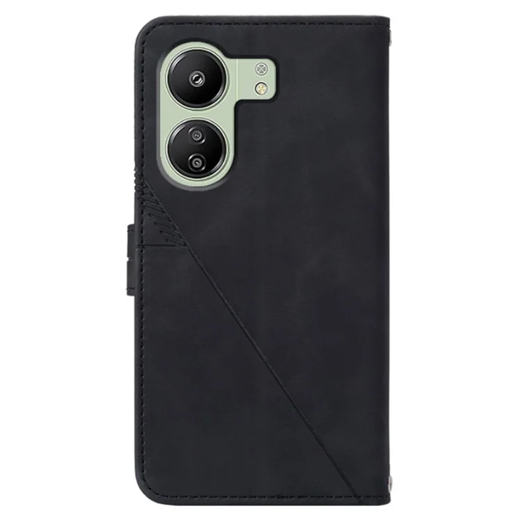 YB Imprinting Series-2 für Xiaomi Redmi 13C 4G / 13C 5G / 13R 5G / Poco M6 5G / Poco C65 4G Brieftasche Case mit Schultergurt - Schwarz
