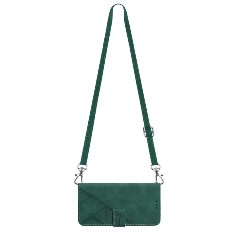 For Motorola Edge 40 Neo 5G Leather Case with Shoulder Strap Wallet Stand Phone Cover - Blackish Green