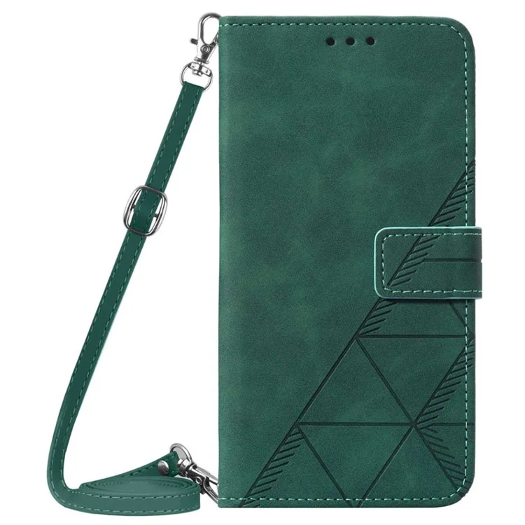 For Motorola Edge 40 Neo 5G Leather Case with Shoulder Strap Wallet Stand Phone Cover - Blackish Green