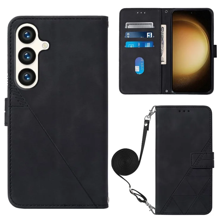 YB Imprinting Series-2 para Samsung Galaxy S24+ Funda Cartera Flip Cover con Correa de Hombro - Negro