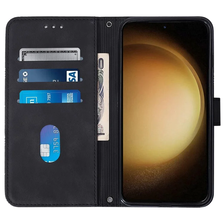 YB Imprinting Series-2 para Samsung Galaxy S24+ Funda Cartera Flip Cover con Correa de Hombro - Negro