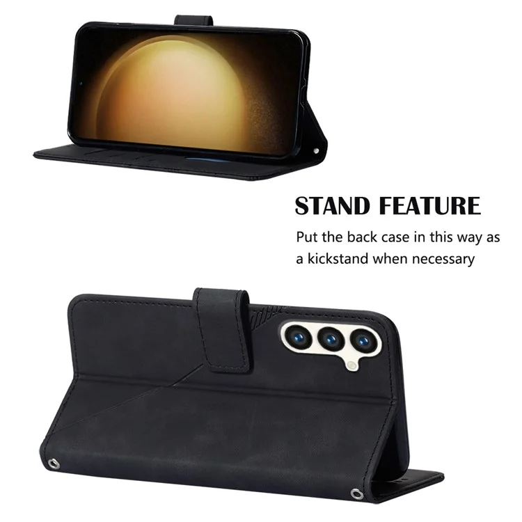 YB Imprinting Series-2 para Samsung Galaxy S24+ Funda Cartera Flip Cover con Correa de Hombro - Negro