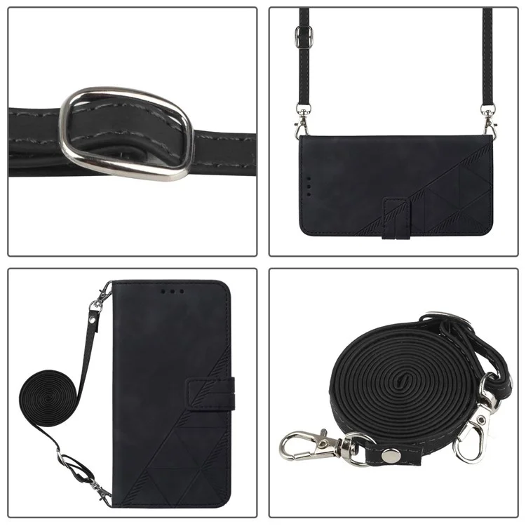 YB Imprinting Series-2 para Samsung Galaxy S24+ Funda Cartera Flip Cover con Correa de Hombro - Negro