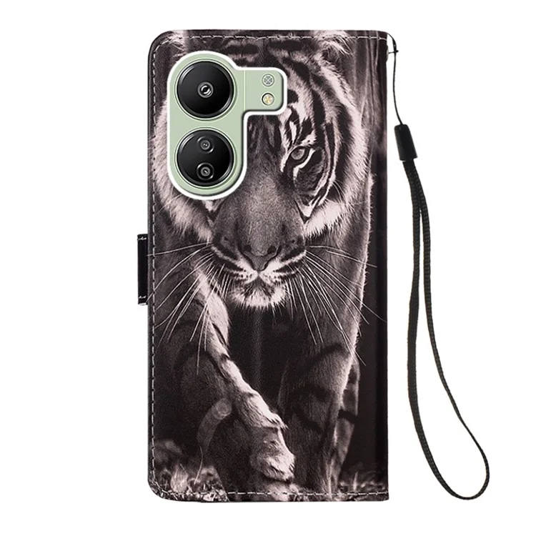 Série de Impressão de Padrão YB-4 para Xiaomi Redmi 13C 4G / 13C 5G / 13R 5G / Poco M6 5G / Poco C65 4G Leather Case Wallet - Tiger