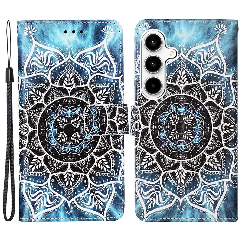 For Samsung Galaxy A35 5G Leather Case with Strap and Card Holder Pattern Printing Phone Stand Cover - Mandala Flower