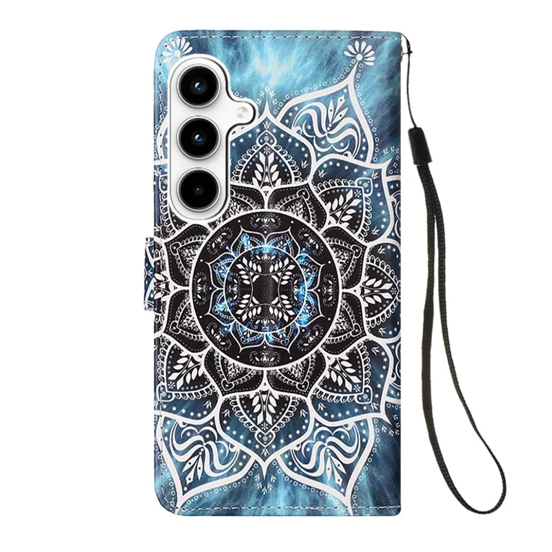 For Samsung Galaxy A35 5G Leather Case with Strap and Card Holder Pattern Printing Phone Stand Cover - Mandala Flower