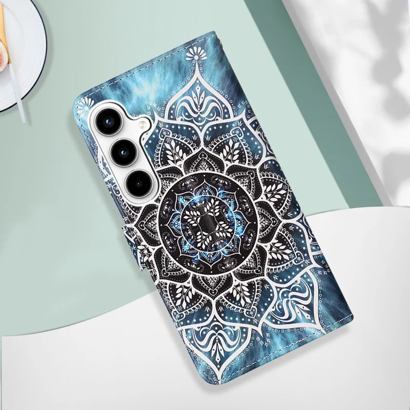 For Samsung Galaxy A35 5G Leather Case with Strap and Card Holder Pattern Printing Phone Stand Cover - Mandala Flower