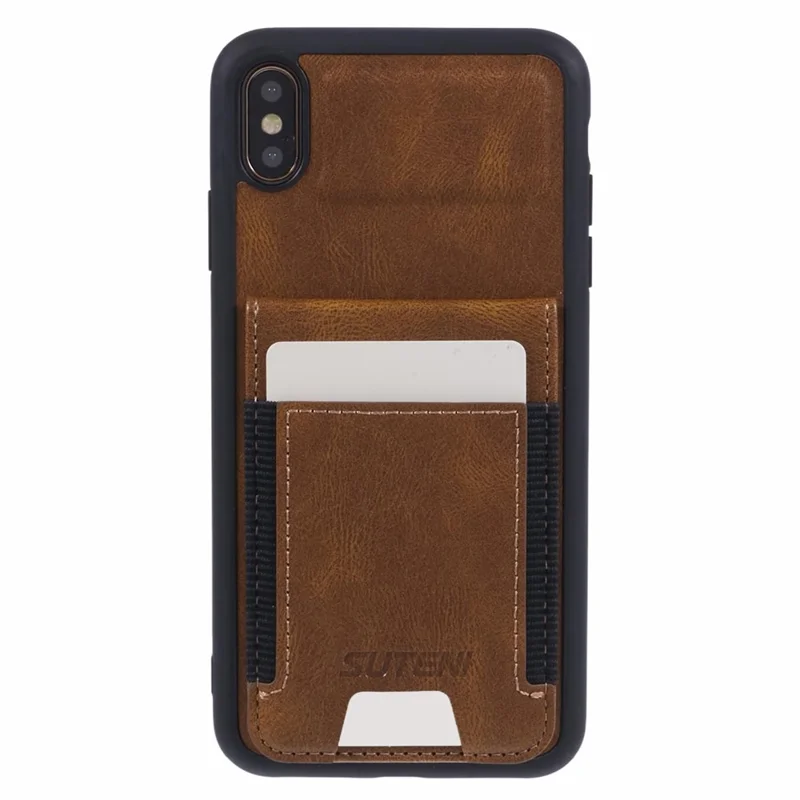 SUTENI H03 For iPhone XS Max Case PU Leather+TPU Drop Protection Phone Cover - Brown