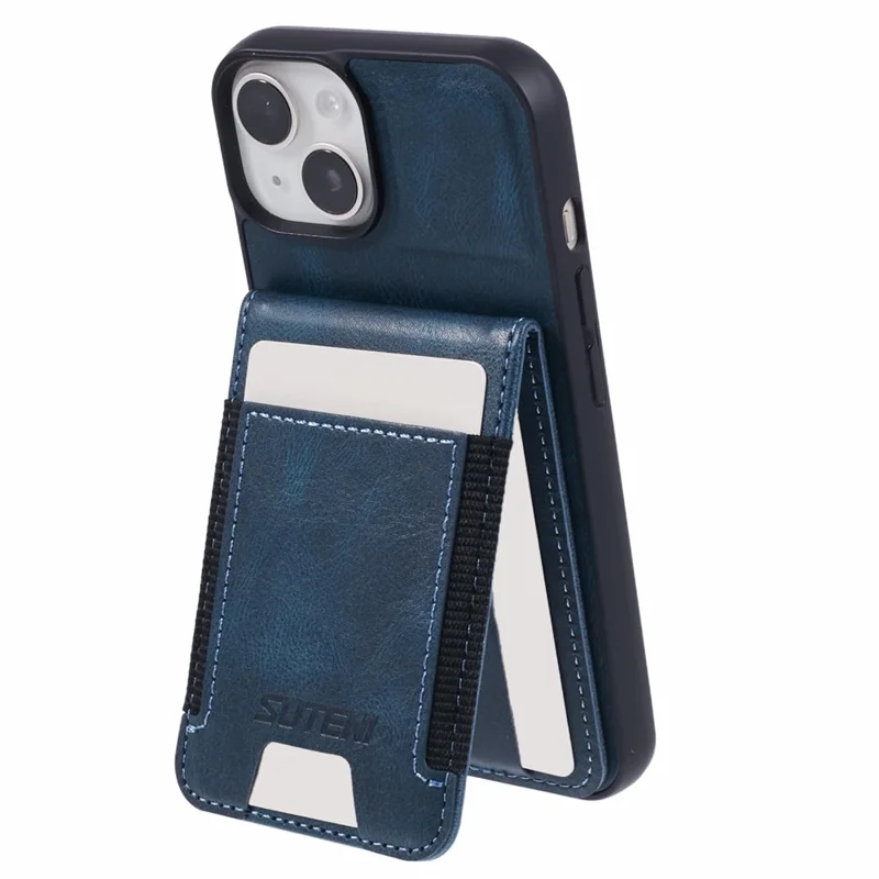 SUTENI H03 For iPhone 14 Case Card Holder Kickstand Protective Cover - Blue