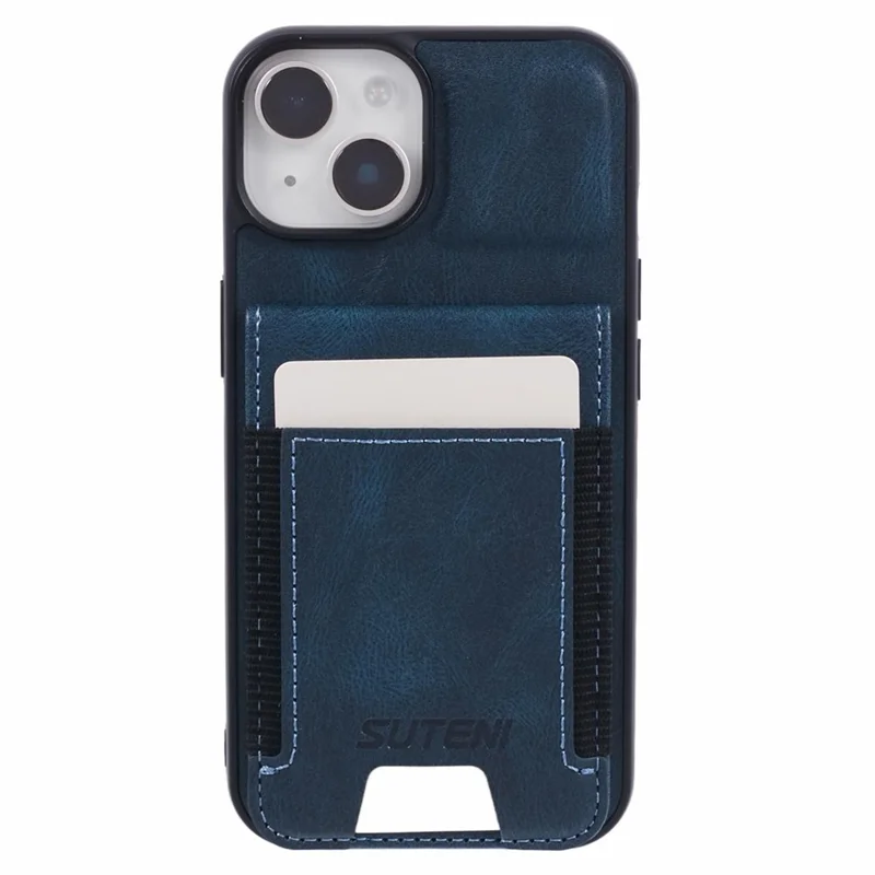 SUTENI H03 For iPhone 14 Case Card Holder Kickstand Protective Cover - Blue