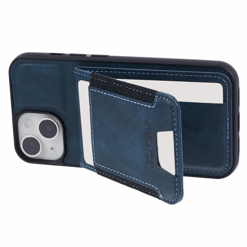 SUTENI H03 For iPhone 14 Case Card Holder Kickstand Protective Cover - Blue