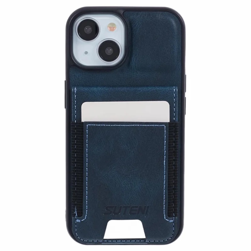 SUTENI H03 For iPhone 15 Case PU Leather Waxy Texture Card Slots Back Cover - Blue