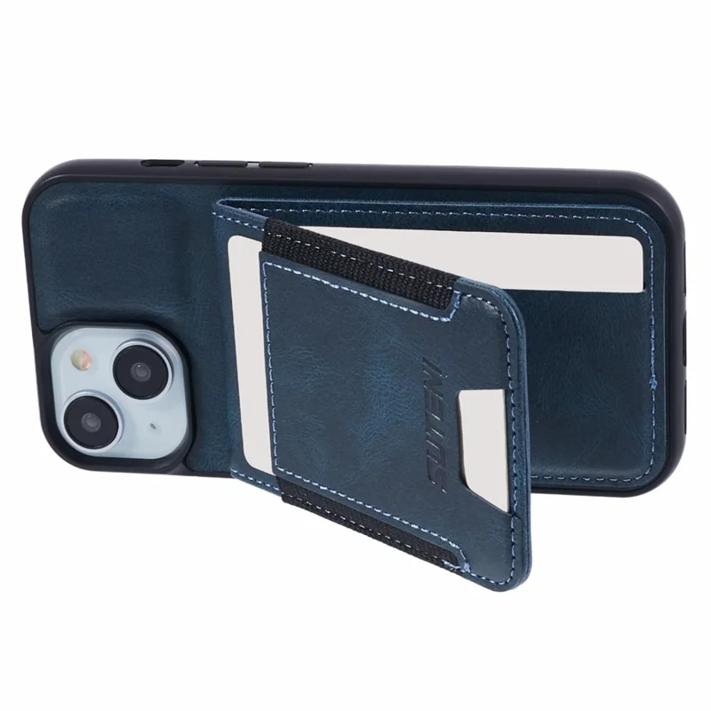 SUTENI H03 For iPhone 15 Case PU Leather Waxy Texture Card Slots Back Cover - Blue