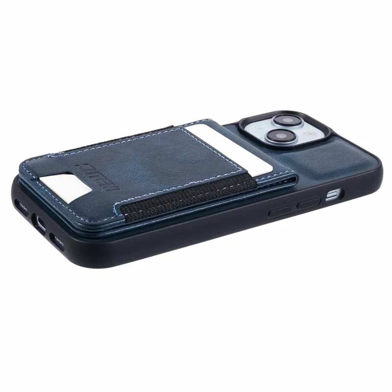 SUTENI H03 For iPhone 15 Case PU Leather Waxy Texture Card Slots Back Cover - Blue