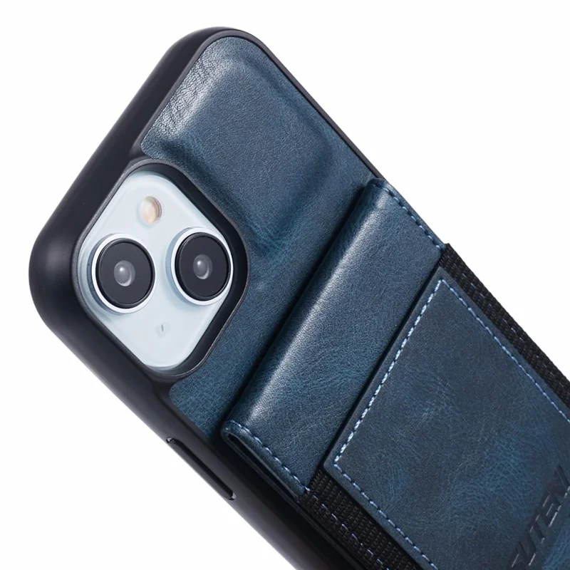 SUTENI H03 For iPhone 15 Case PU Leather Waxy Texture Card Slots Back Cover - Blue
