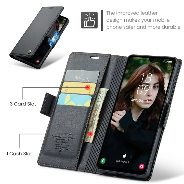 CASEME 023 Serie Per Samsung Galaxy A15 4G / A15 5G Custodia per Telefono RFID Blocking Texture Litchi Cover - Nero