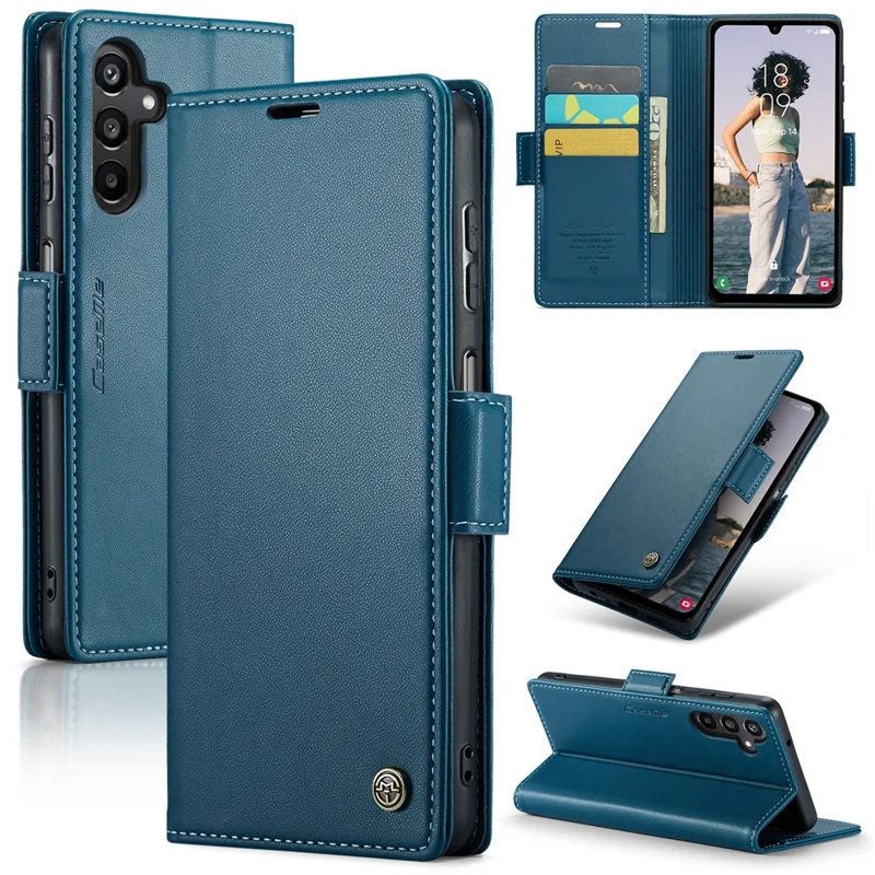 For Samsung Galaxy A15 4G / A15 5G Leather Case CASEME 023 RFID Blocking 3 Card Slot Mobile Cover - Blue