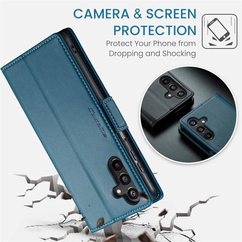 For Samsung Galaxy A15 4G / A15 5G Leather Case CASEME 023 RFID Blocking 3 Card Slot Mobile Cover - Blue
