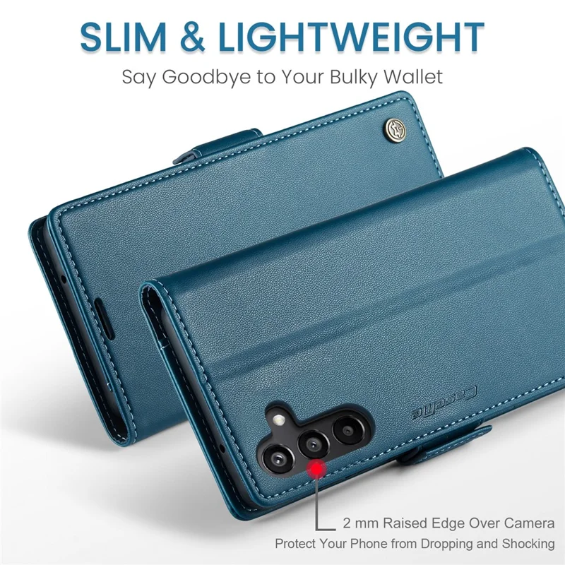 For Samsung Galaxy A15 4G / A15 5G Leather Case CASEME 023 RFID Blocking 3 Card Slot Mobile Cover - Blue