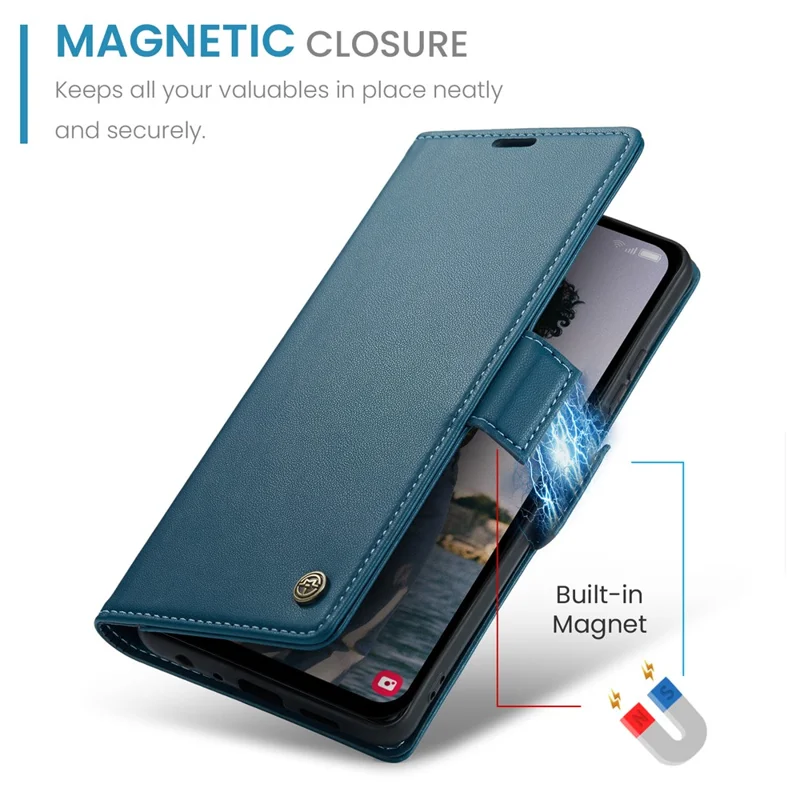 For Samsung Galaxy A15 4G / A15 5G Leather Case CASEME 023 RFID Blocking 3 Card Slot Mobile Cover - Blue