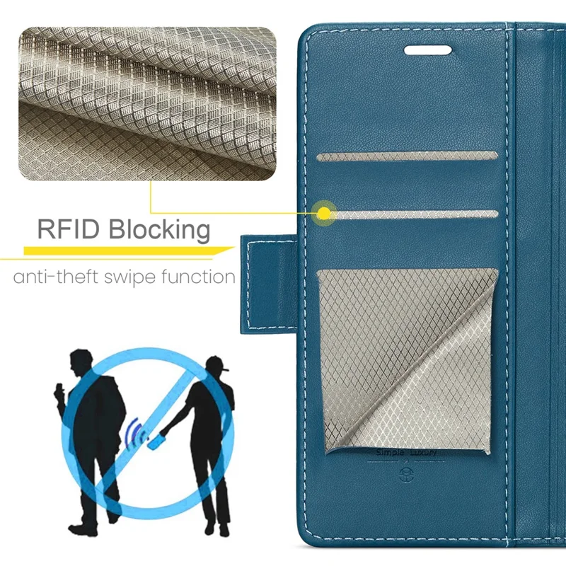 For Samsung Galaxy A15 4G / A15 5G Leather Case CASEME 023 RFID Blocking 3 Card Slot Mobile Cover - Blue