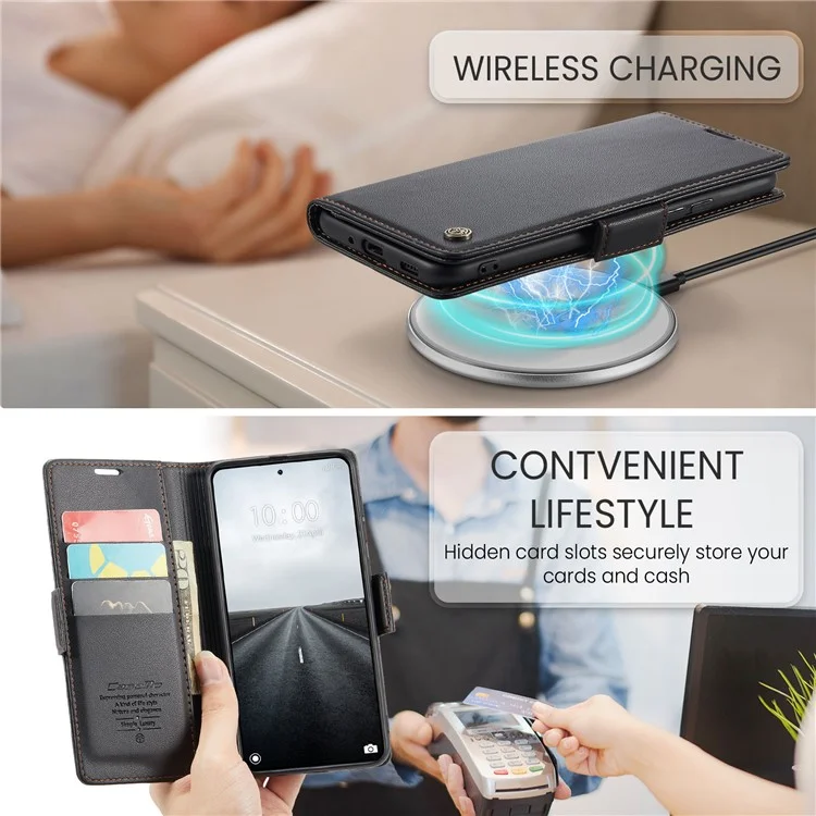 CASEME 023 Series Para Xiaomi 14 Pro Case RFID Blocking Glossy Stand Phone Cover - Preto
