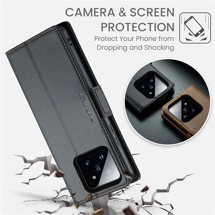 CASEME 023 Series For Xiaomi 14 Pro Case RFID Blocking Glossy Stand Phone Cover - Black