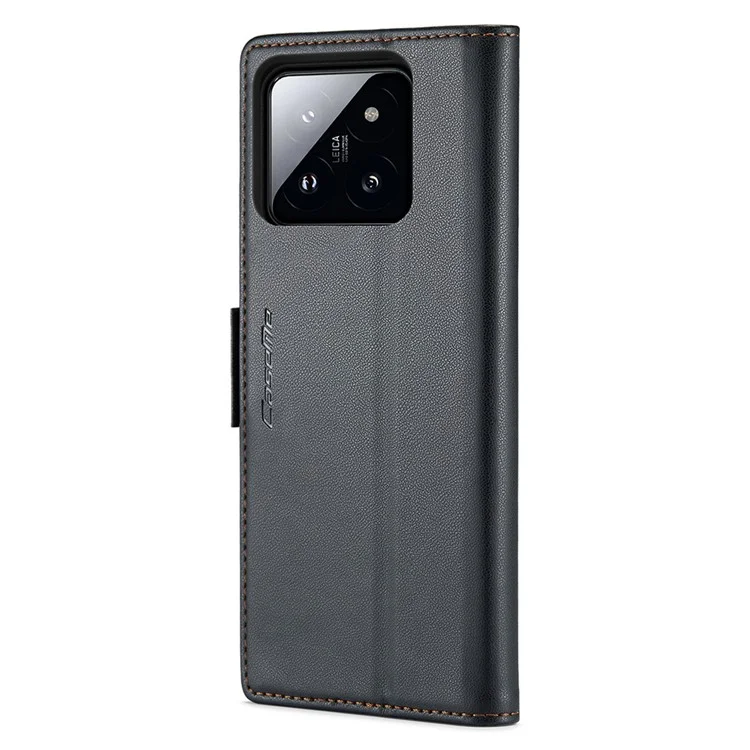 CASEME 023 Series Para Xiaomi 14 Pro Case RFID Blocking Glossy Stand Phone Cover - Preto