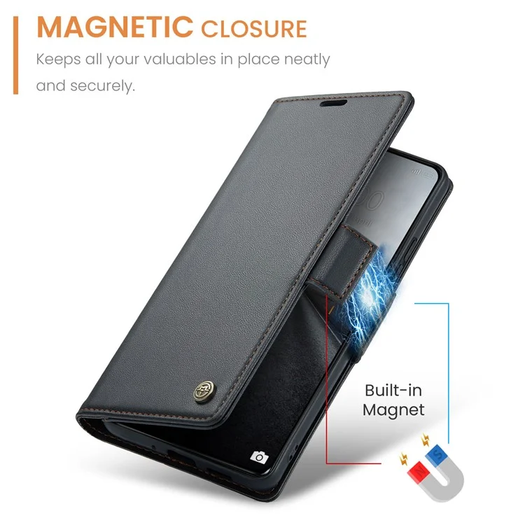 CASEME 023 Series For Xiaomi 14 Pro Case RFID Blocking Glossy Stand Phone Cover - Black