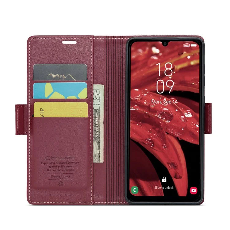 CASEME 023 Série Pour Samsung Galaxy A25 5G (Global) (161.0 x 76.5 x 8.3mm) Étui RFID Blocking Cuir Couvercle de téléphone - Rouge
