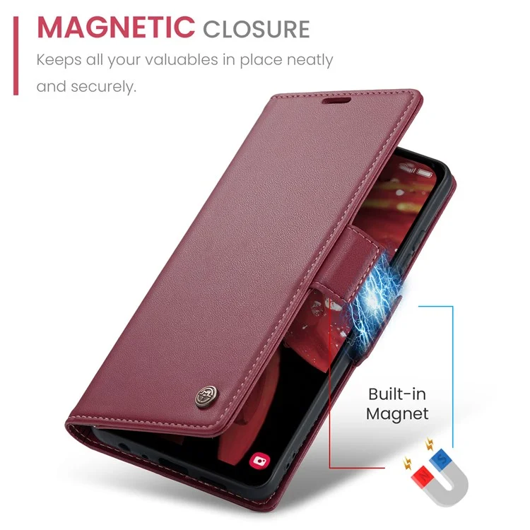 CASEME 023 Série Pour Samsung Galaxy A25 5G (Global) (161.0 x 76.5 x 8.3mm) Étui RFID Blocking Cuir Couvercle de téléphone - Rouge