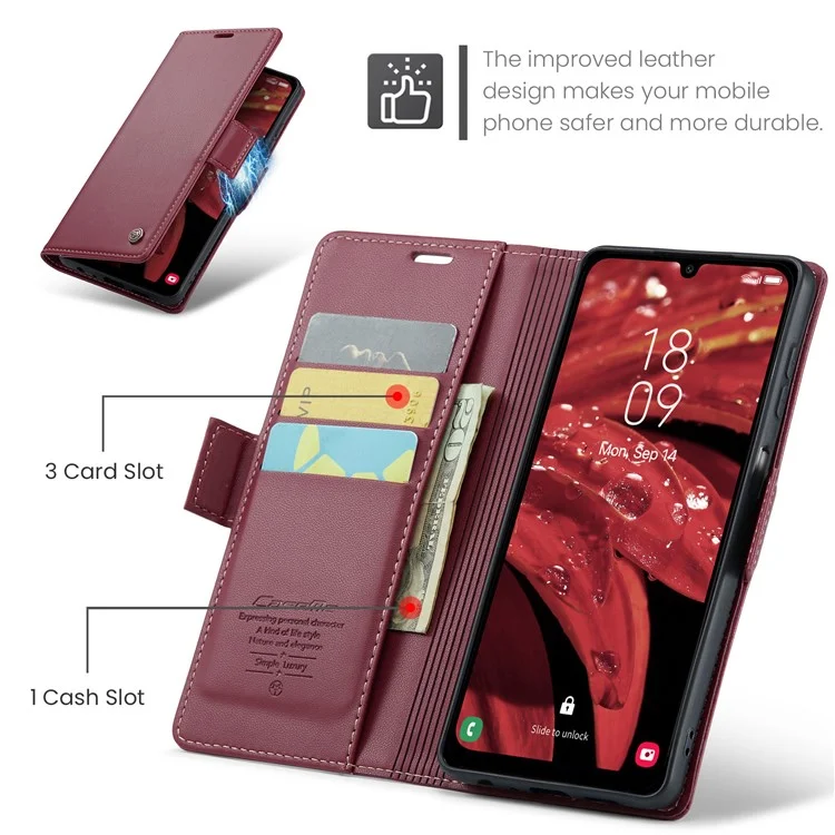 CASEME 023 Série Pour Samsung Galaxy A25 5G (Global) (161.0 x 76.5 x 8.3mm) Étui RFID Blocking Cuir Couvercle de téléphone - Rouge