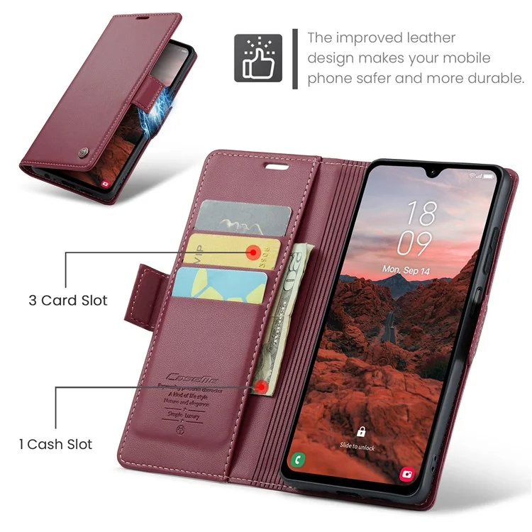 CASEME 023 Series Para Samsung Galaxy A05s 4G Caso RFID Bloqueando 3 Slots de Cartão Capa de Telefone - Vermelho
