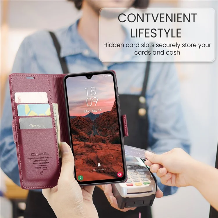 CASEME 023 Series Para Samsung Galaxy A05s 4G Caso RFID Bloqueando 3 Slots de Cartão Capa de Telefone - Vermelho