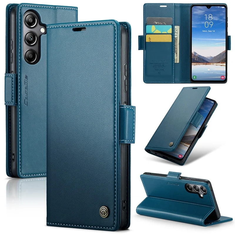 For Samsung Galaxy A05s 4G Leather Case CASEME 023 RFID Blocking 3 Card Slot Mobile Cover - Blue