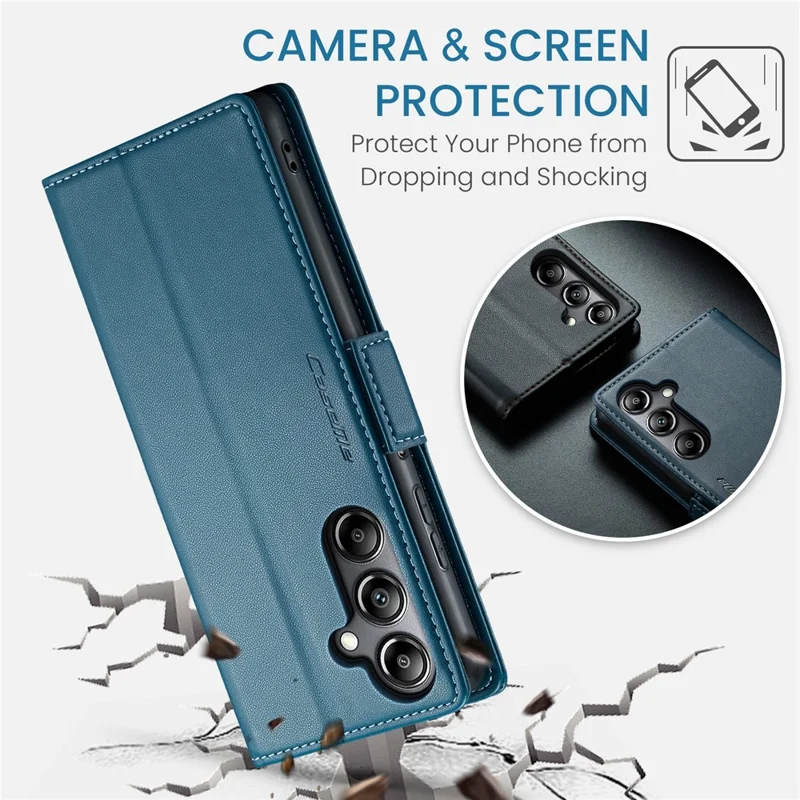 For Samsung Galaxy A05s 4G Leather Case CASEME 023 RFID Blocking 3 Card Slot Mobile Cover - Blue