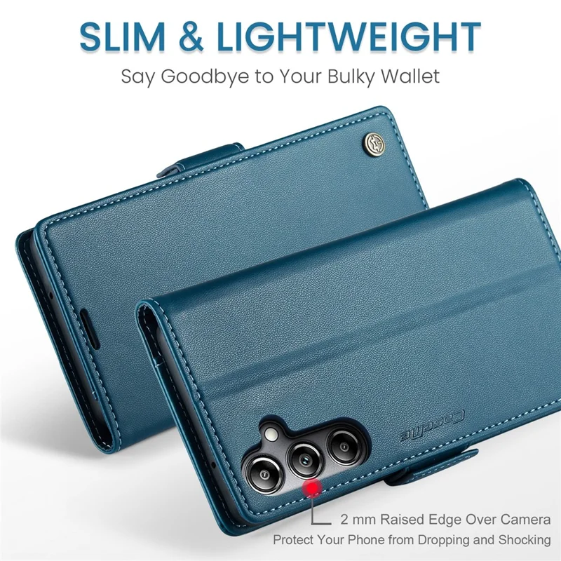 For Samsung Galaxy A05s 4G Leather Case CASEME 023 RFID Blocking 3 Card Slot Mobile Cover - Blue