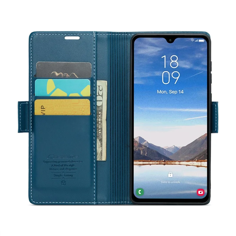 For Samsung Galaxy A05s 4G Leather Case CASEME 023 RFID Blocking 3 Card Slot Mobile Cover - Blue
