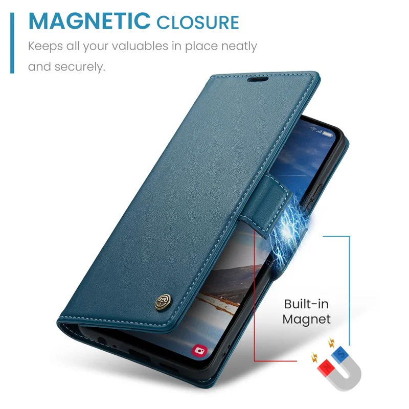 For Samsung Galaxy A05s 4G Leather Case CASEME 023 RFID Blocking 3 Card Slot Mobile Cover - Blue